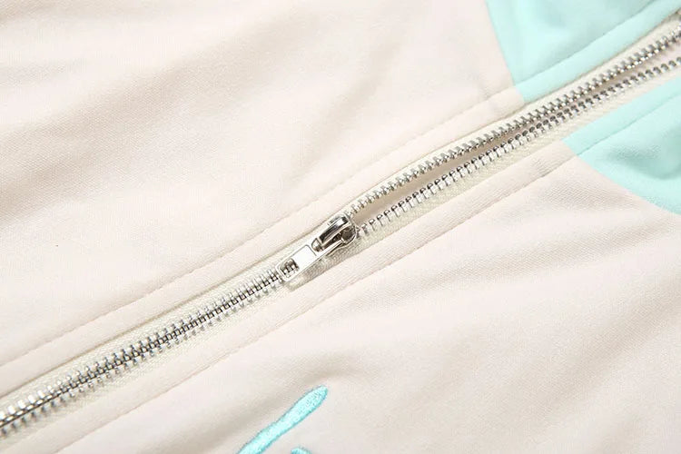 Sisterlinda Casual Sporty 2 Piece Set Women Letter Embroidery Zip Navel Exposed Jacket+Contrast Patchwork Shorts Simple Outfits