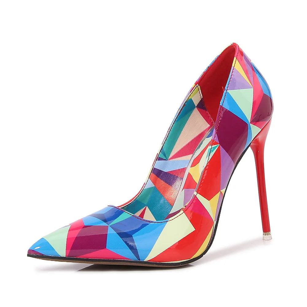 Colorful Printed Pointed Toe High Heel Pumps for Women