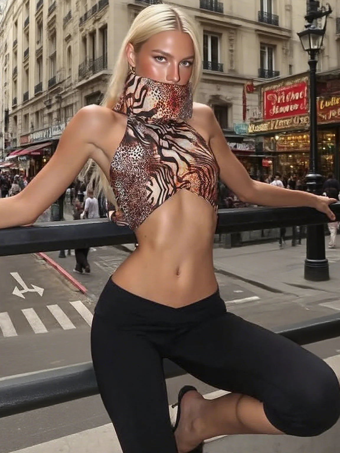 Sisterlinda Leopard Print Tank Tops Woman Halter Turtleneck Backless Navel Exposed Hot Girls Street Sexy Wild Style Clothing