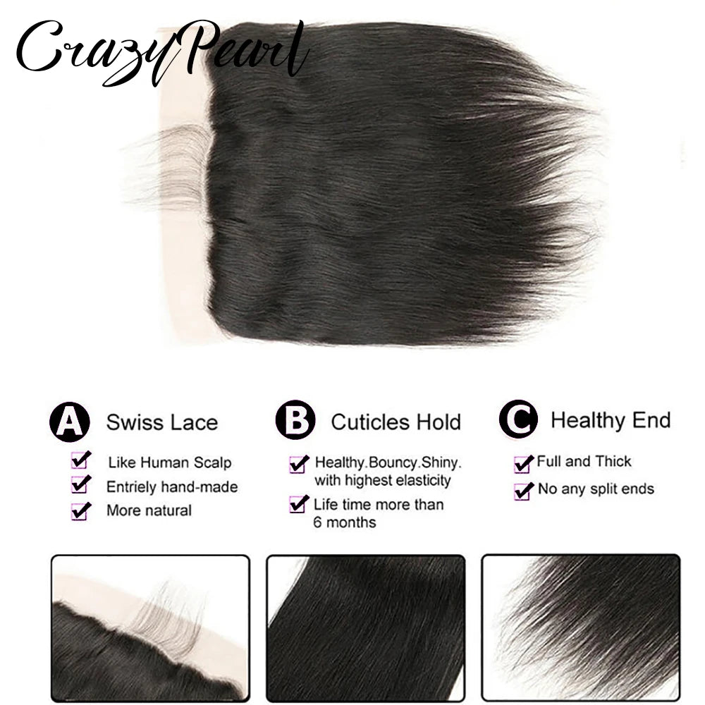 Straight Human Hair Bundles With Lace Frontal for Women