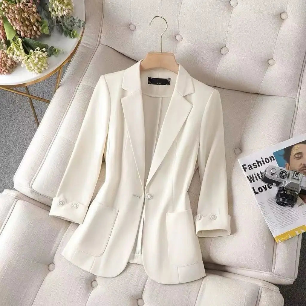 New 2025 Summer Women Blazers Coat Thin Suit Jacket for Women Short Slim Seven Point Suit, Single-layer