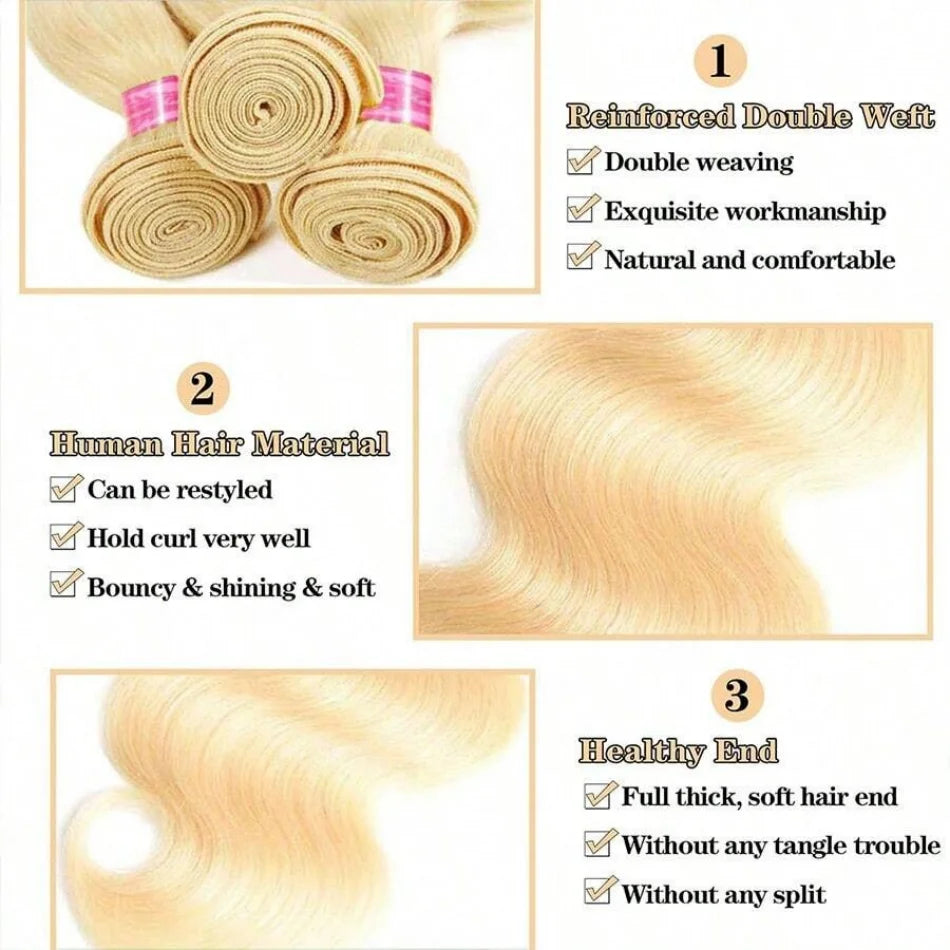Honey Blonde Body Wave Human Hair Bundles for Women