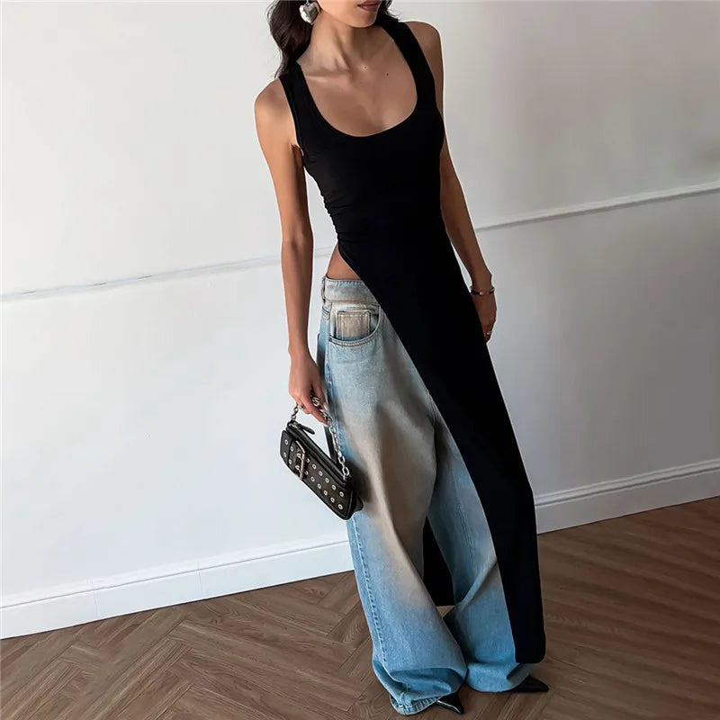 Elegant Asymmetrical High Slit Maxi Dress for Women