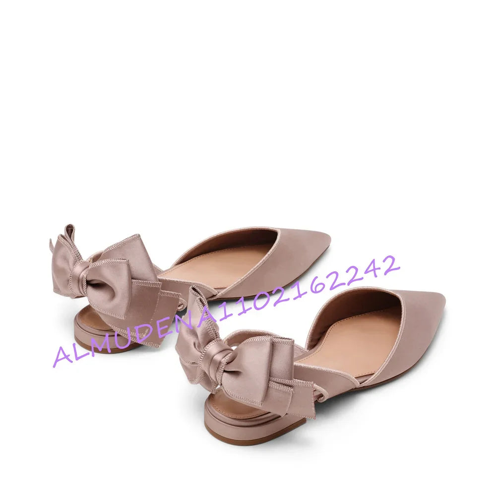 Elegant Satin Pointed Toe Bow Slingback Flats for Women