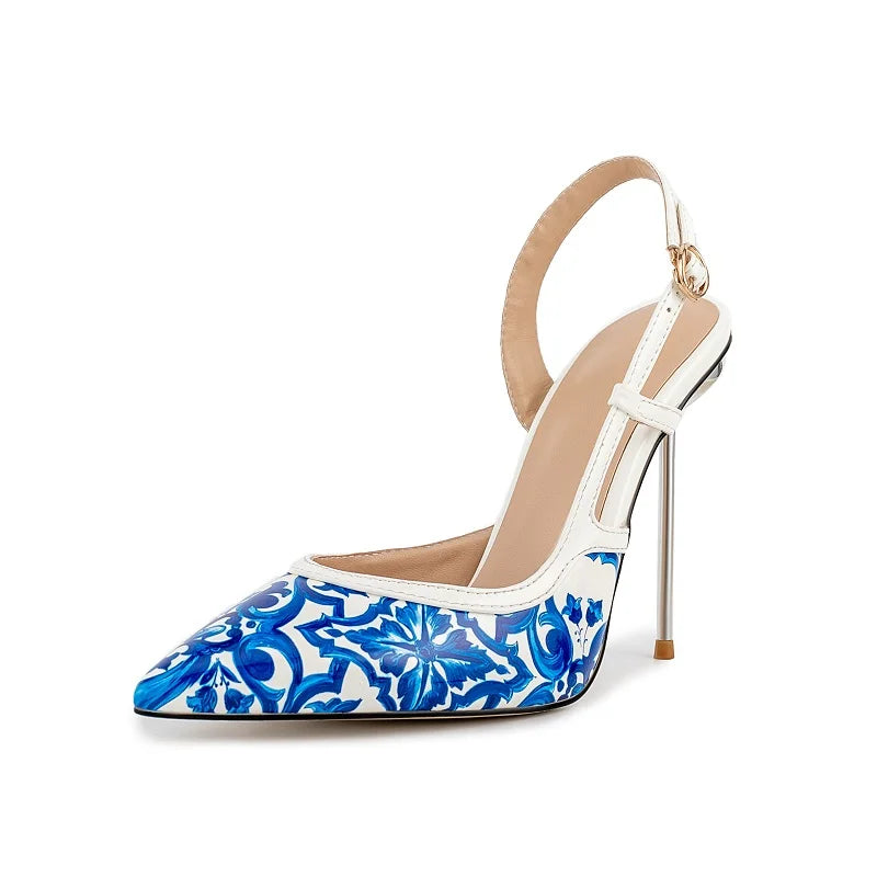Floral Print Elegant Stiletto Sandals Open Toe for Women