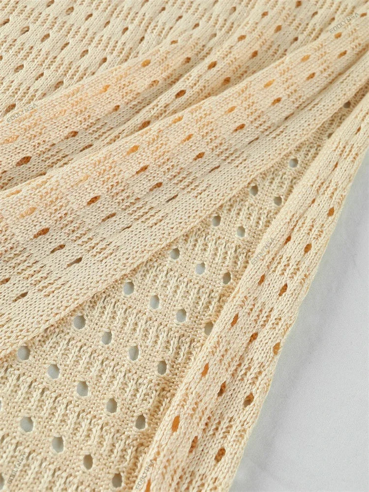 Sexy Knit Cut Out Tassel Spaghetti Strap Bodycon Beach Maxi Dress Summer Women's Holiday Club Party Outfit Swimsuit Cover Up K10