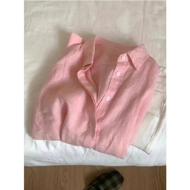 Solid Color V Neck Long Sleeve Casual Blouse for Women