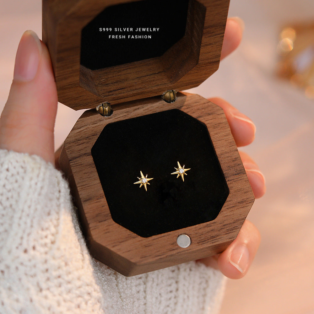 925 Sterling Silver Geometric Eight Star Stud Earrings for Women Funny Korean Zircon Small Earring Wedding Bride Luxury Jewelry