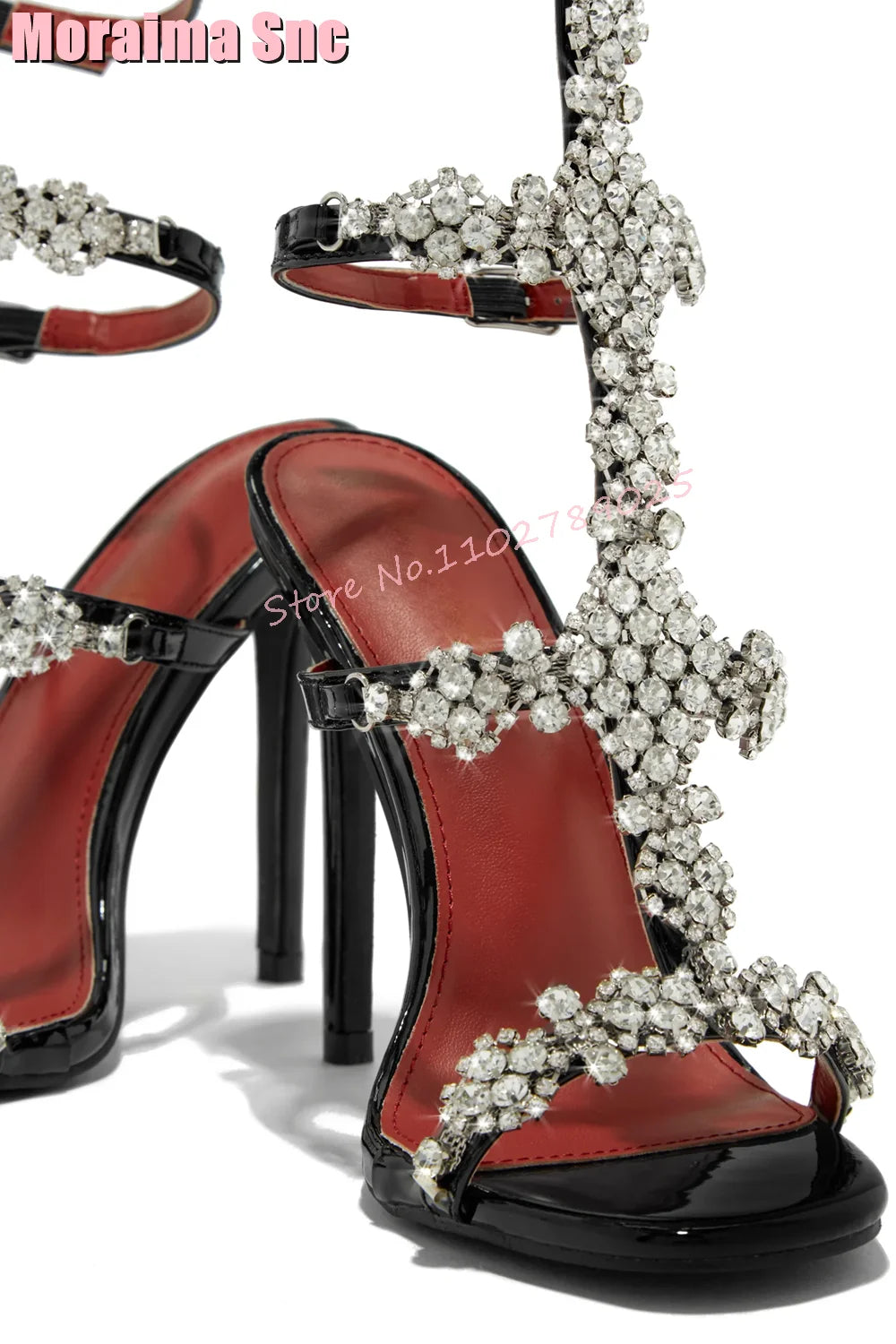 Elegant Crystal T Strap Open Toe Stiletto Sandals for Women