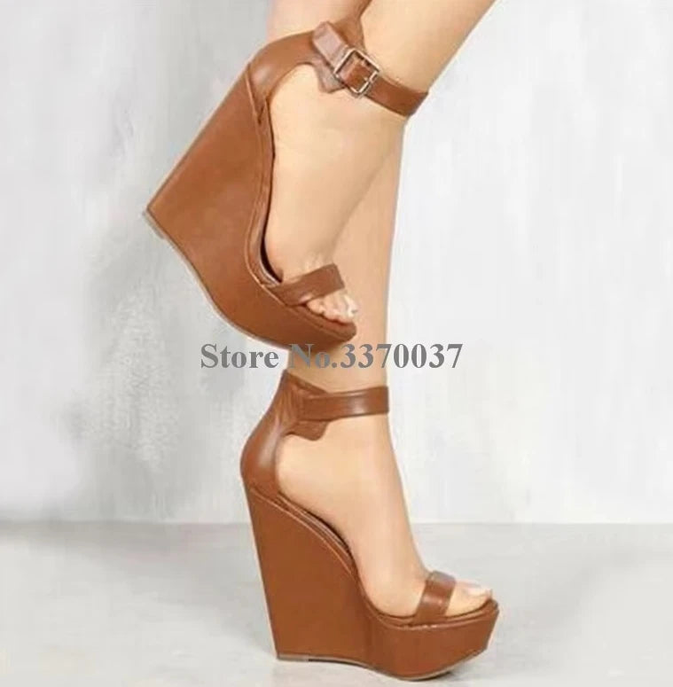 High Leather Platform Wedge Sandals