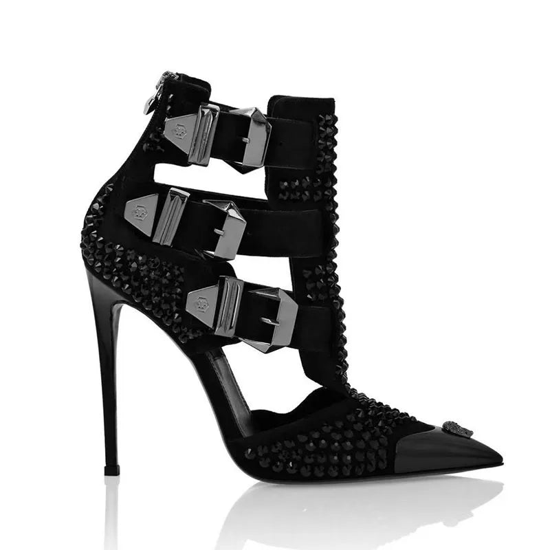 Crystal Embellished Pointed Toe Stiletto Sandals for Women