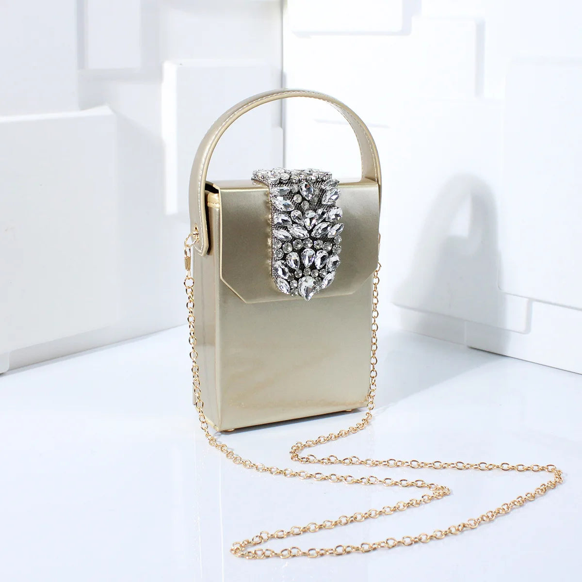 Exquisite Compact Banquet Bag for Women Luxury Rhinestones Square Box Versatile Wedding Clutch Purse Evening Dress Bag