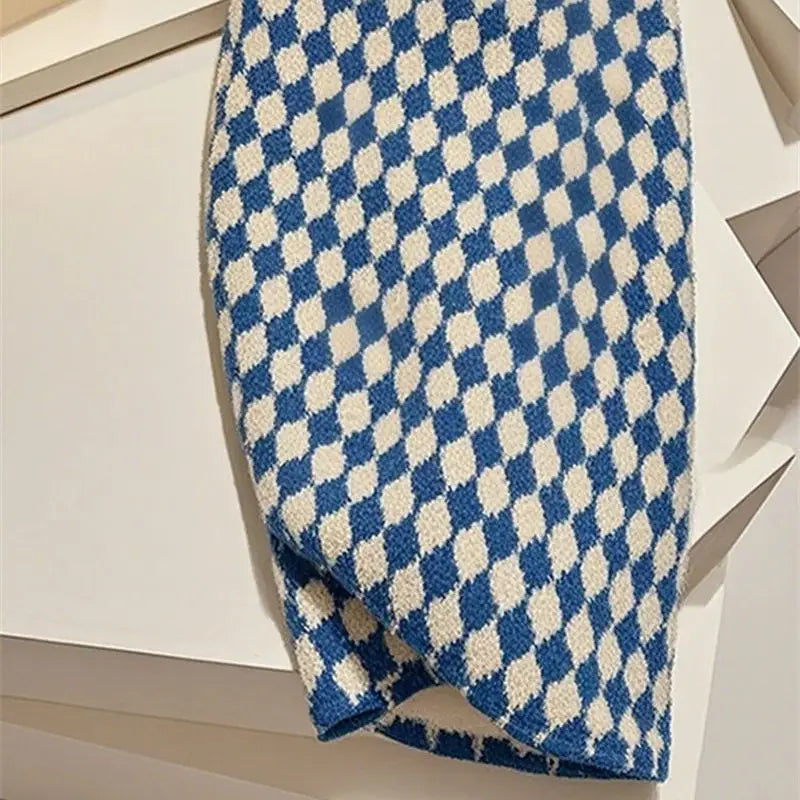High Waist Knit Plaid Pencil Skirt