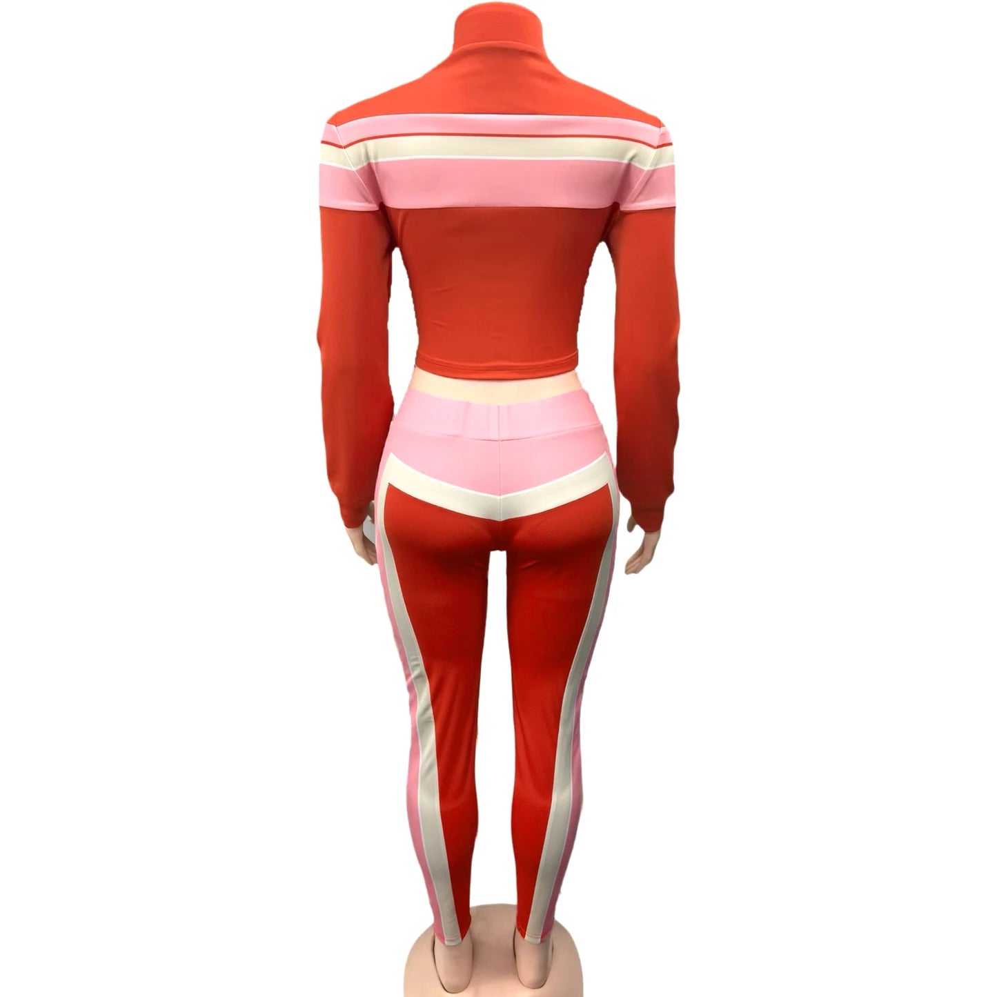 Weird Puss Patchwork Women 2Piece Set Tracksuit Sporty Long Sleeve Zip Crop Top+Shirring Leggings Matching Casual Skinny Outfits