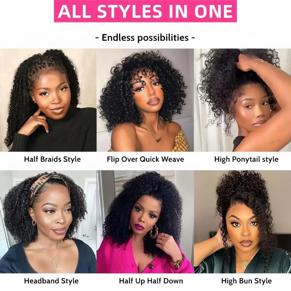Long Remy Kinky Curly Human Hair Half Wig for Women