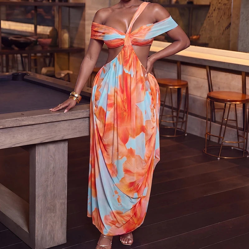 Wrap Pleated Bohemian Backless Maxi Dress for Women