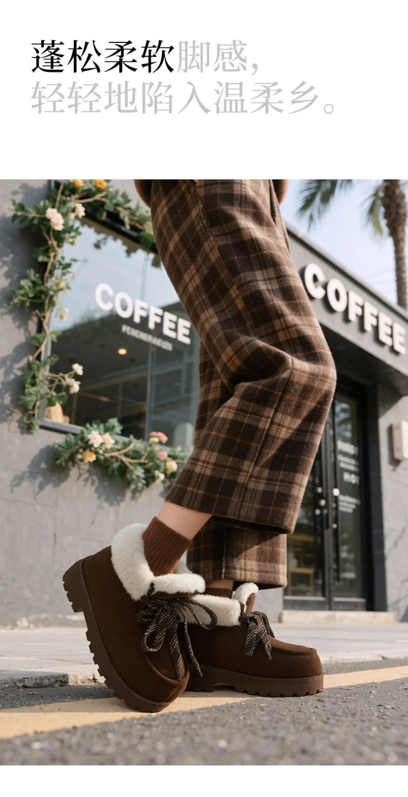 Warm Plush Lined Lace Up Faux Suede Ankle Boots for Women