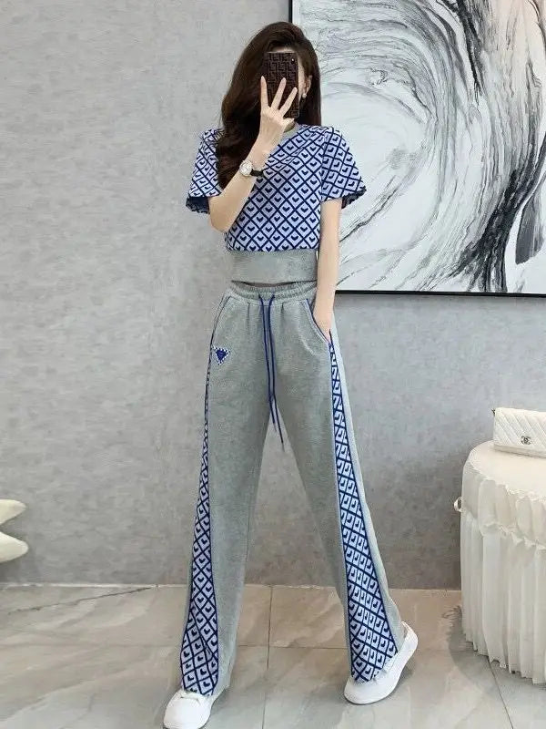 Checkered Casual High Waist Two Piece Set For Women