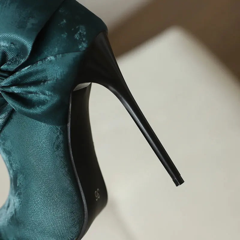 Elegant Bowknot Lace-Up High Heel Ankle Boots for Women