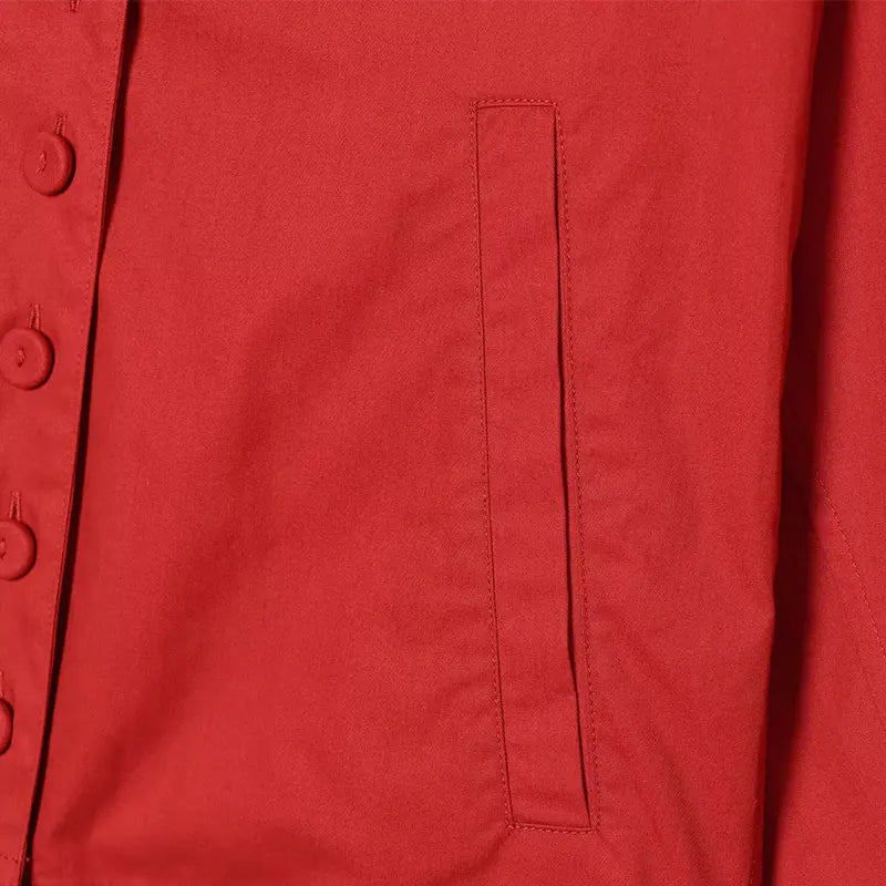 Casual Red Jacket With Turn-Down Collar and Long Sleeves for Women