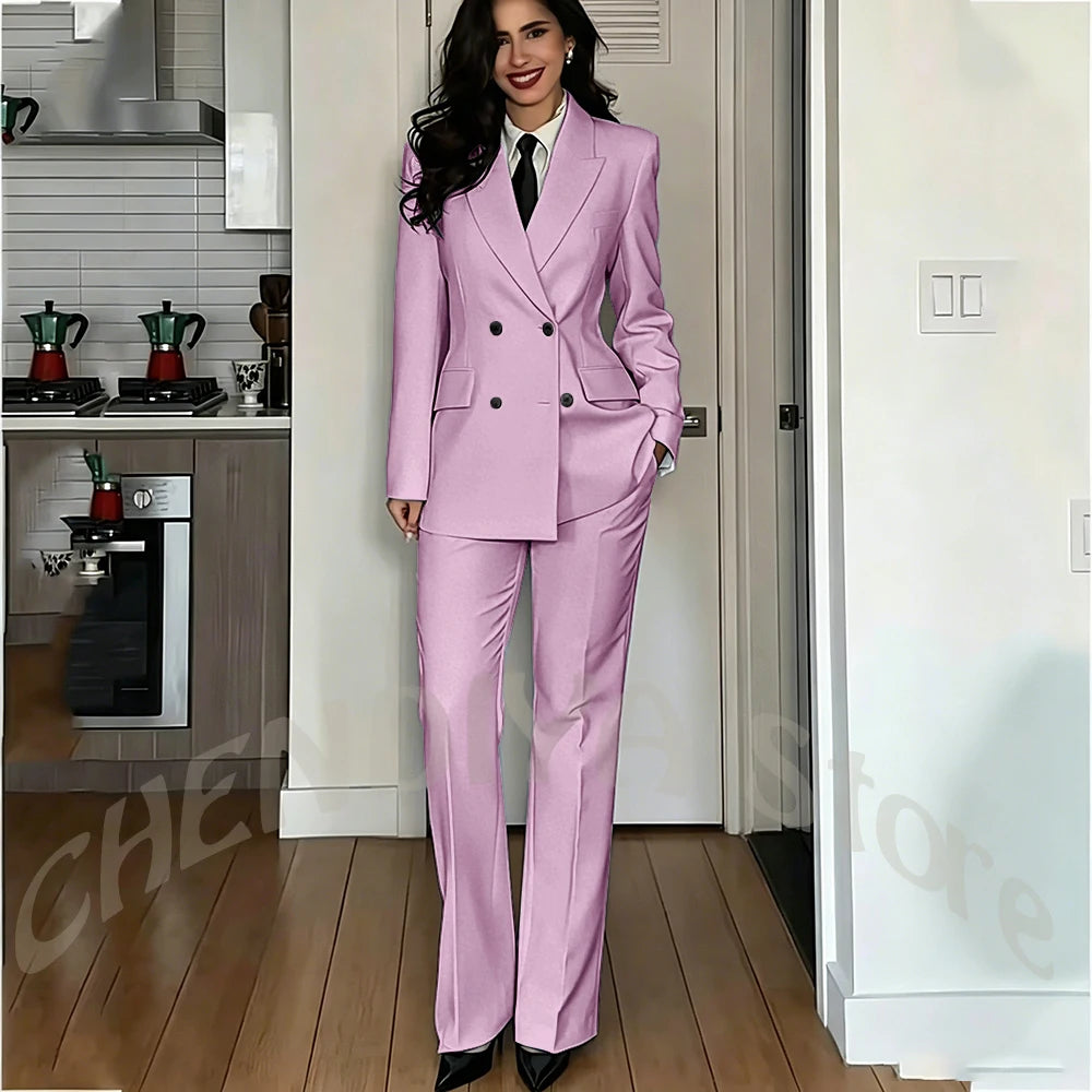 Modern Lady Pure White Suit Double Breasted Peak Lapel Casual Chic Women Suit Formal Dinner Party Business Office Outfit Costume