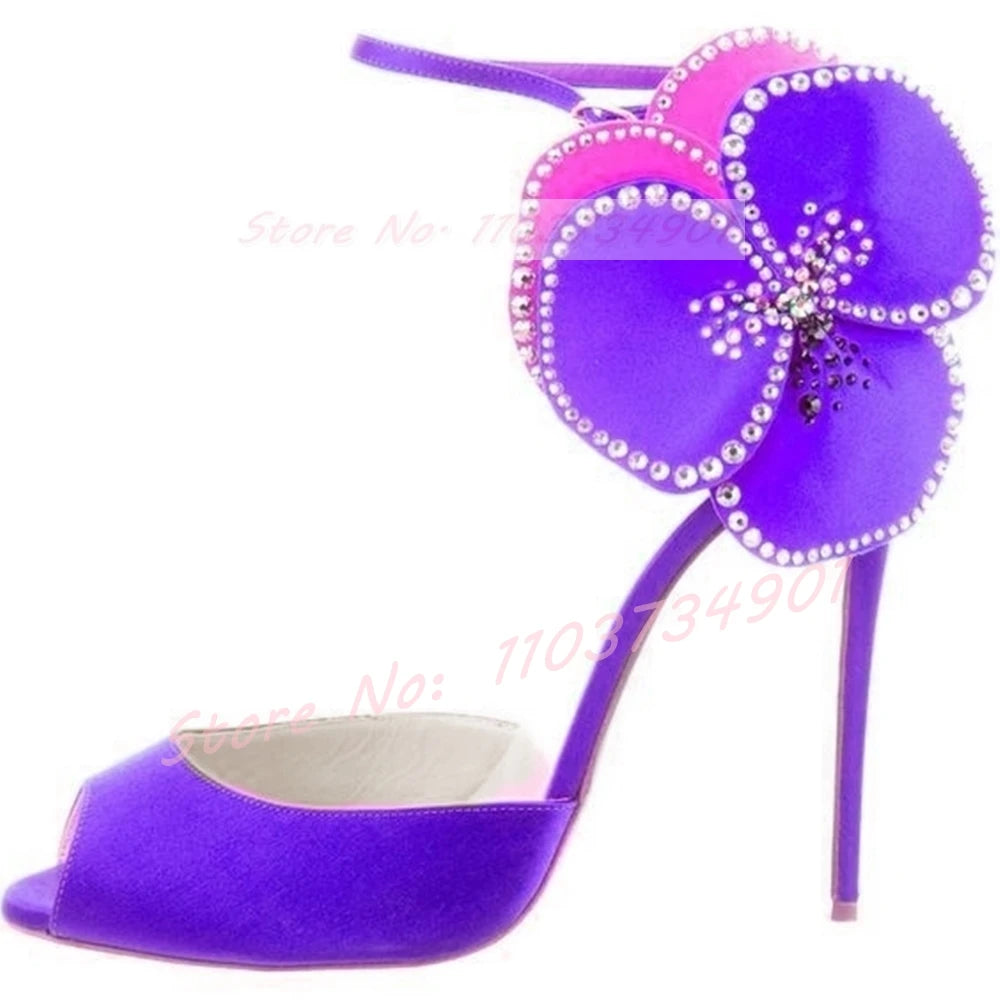 Pink Satin Crystal Peep Toe Stiletto Sandals for Women