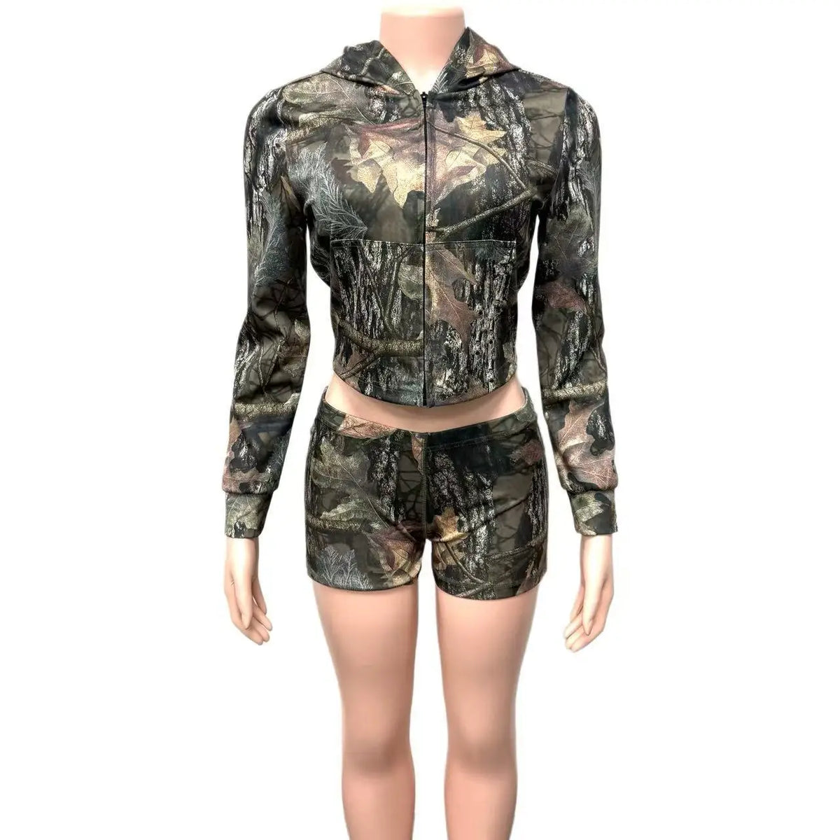 Printed Hooded Jacket and Matching Shorts Set for Women