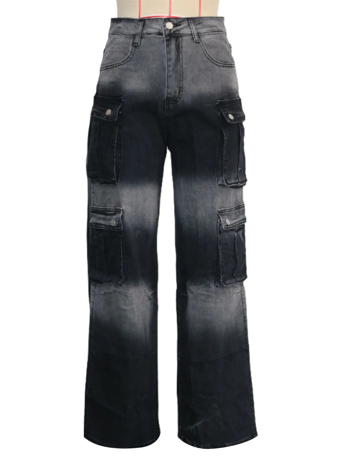 FAGADOER Fashion Gradient Denim Wide Leg Pants Women Summer New Cargo Pocket Patchwork Pants Female Streetwear Bottoms 2025