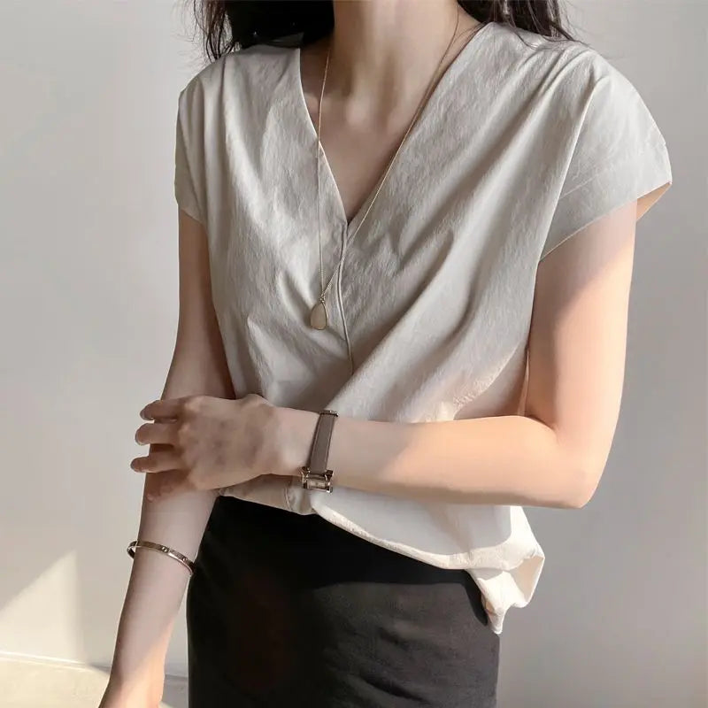 Shirts & Blouses For Women Half Sleeve Summer Loose Button Up Woman Top V Neck Simple Cheap Stylish Offer Aesthetic Hot Xl S Xxl