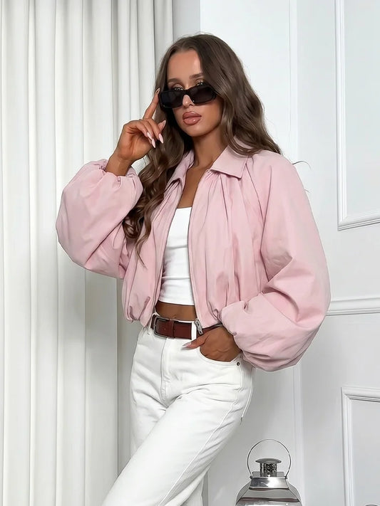Elegant Puff Sleeve Bomber Jacket