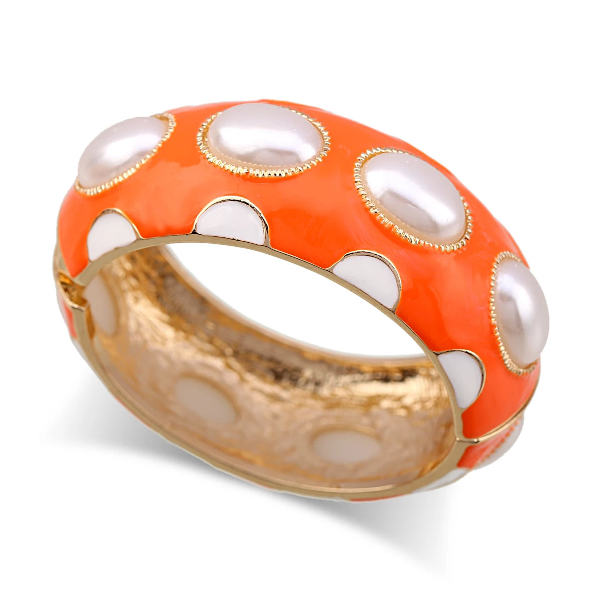 Colorful Enamel Oval Pearl Cuff Bracelet for Women