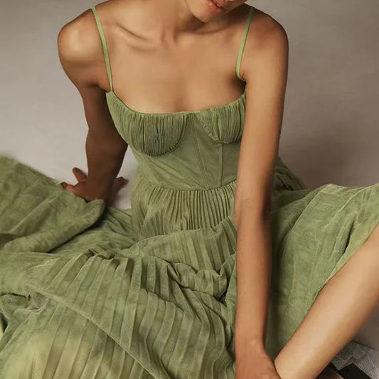 Elegant Backless Pleated Bridesmaid Maxi Dress for Women