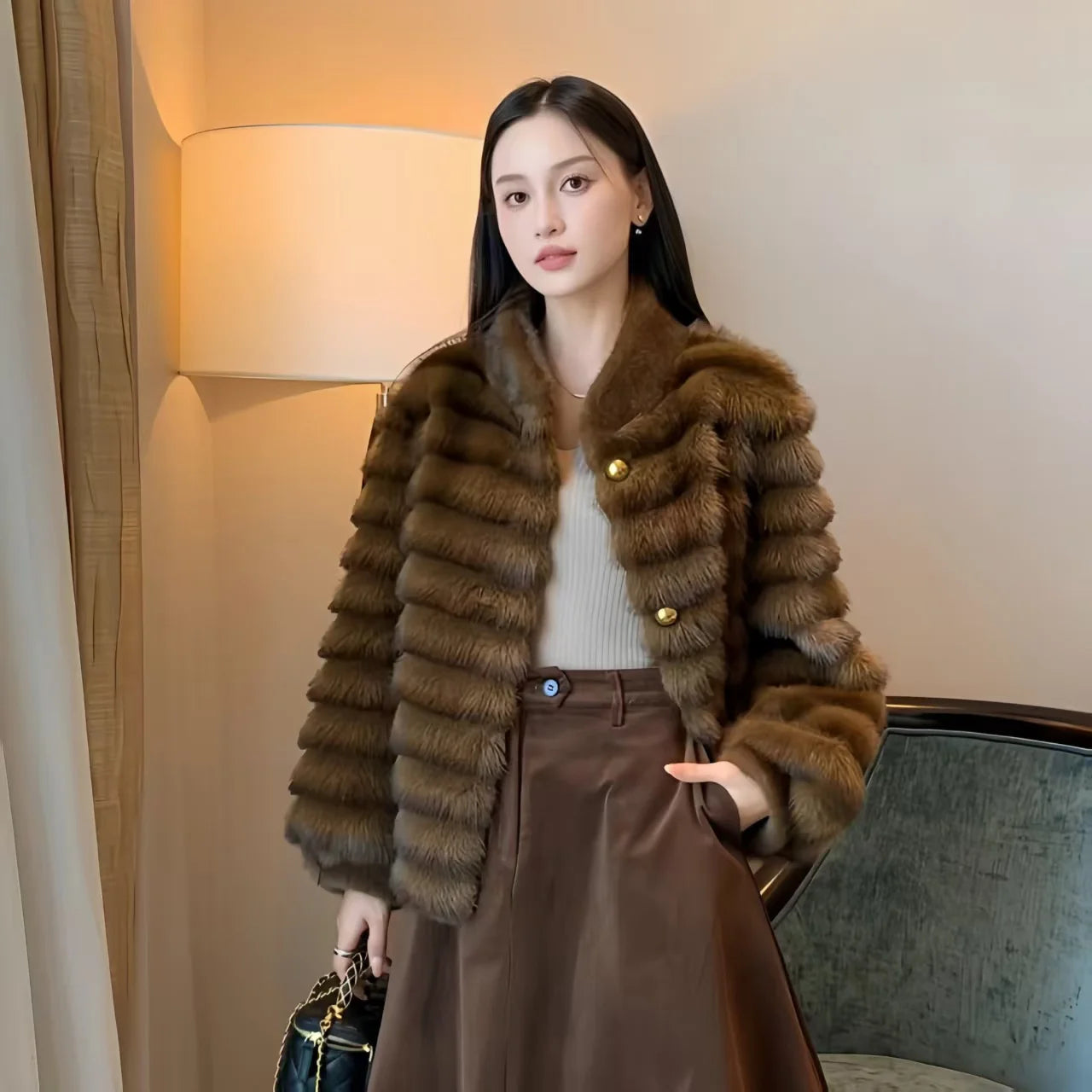 Faux Fur Coat for Women,Single Breasted Jacket,Thicken Warm,High Quality,Preppy Style, Female Clothes,New,Winter,2025