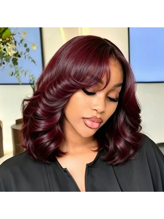 Short Burgundy Body Wave Lace Front Bob Wig for Women