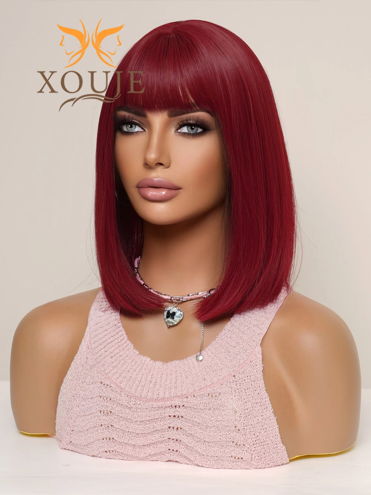Natural Brown Straight Synthetic Wig With Bangs For Women