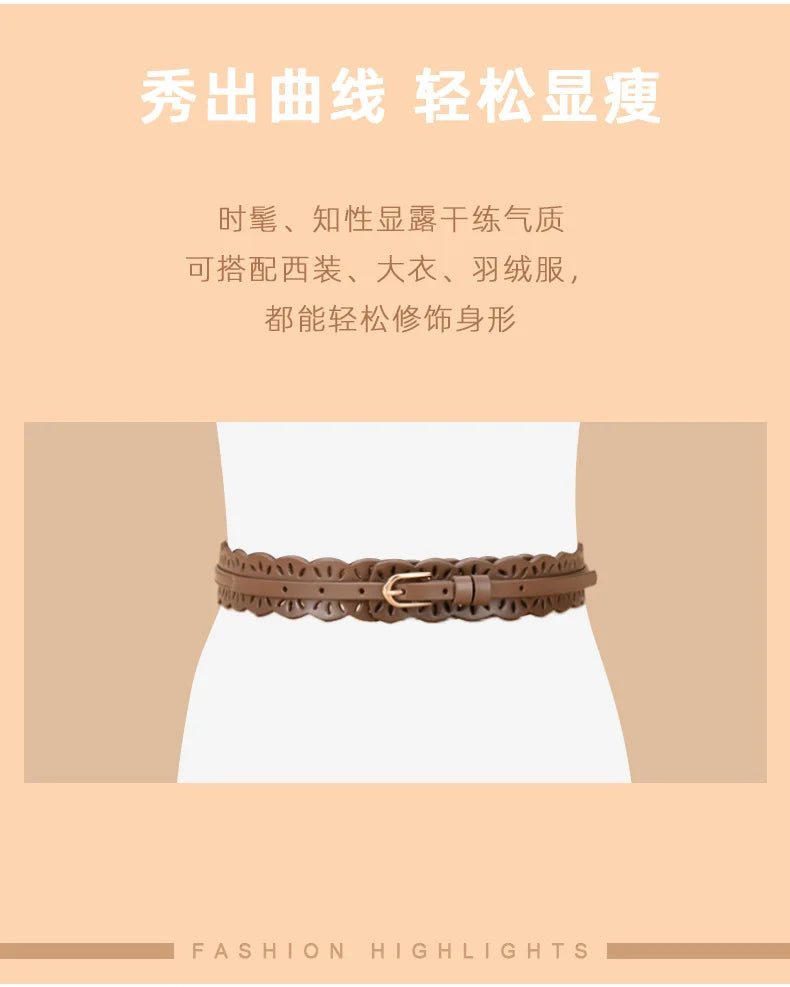 Soft Wide Hollow Out Leather Wraparound Belt for Women