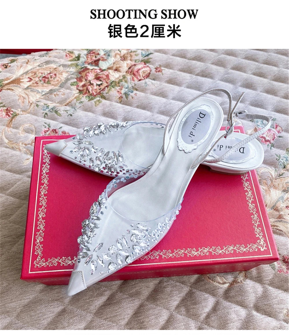 Rhinestone Pointed Toe Transparent Sandals for Women