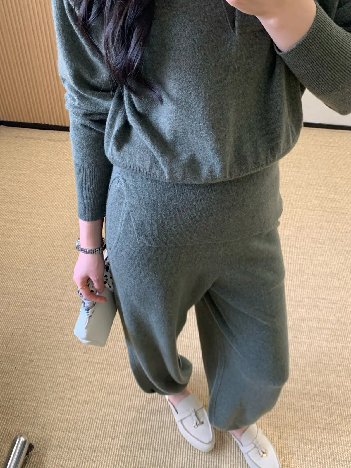 Minimalist Cashmere Knit Top And Pants Set for Women