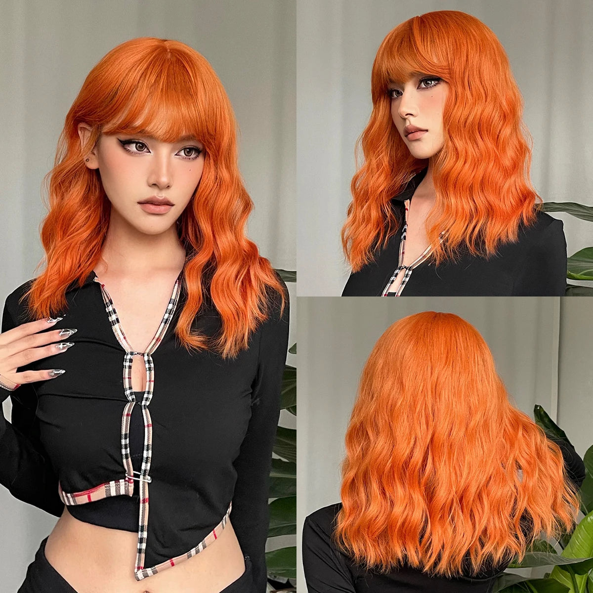 Medium Length Ombre Wavy Blonde Wig With Bangs for Women