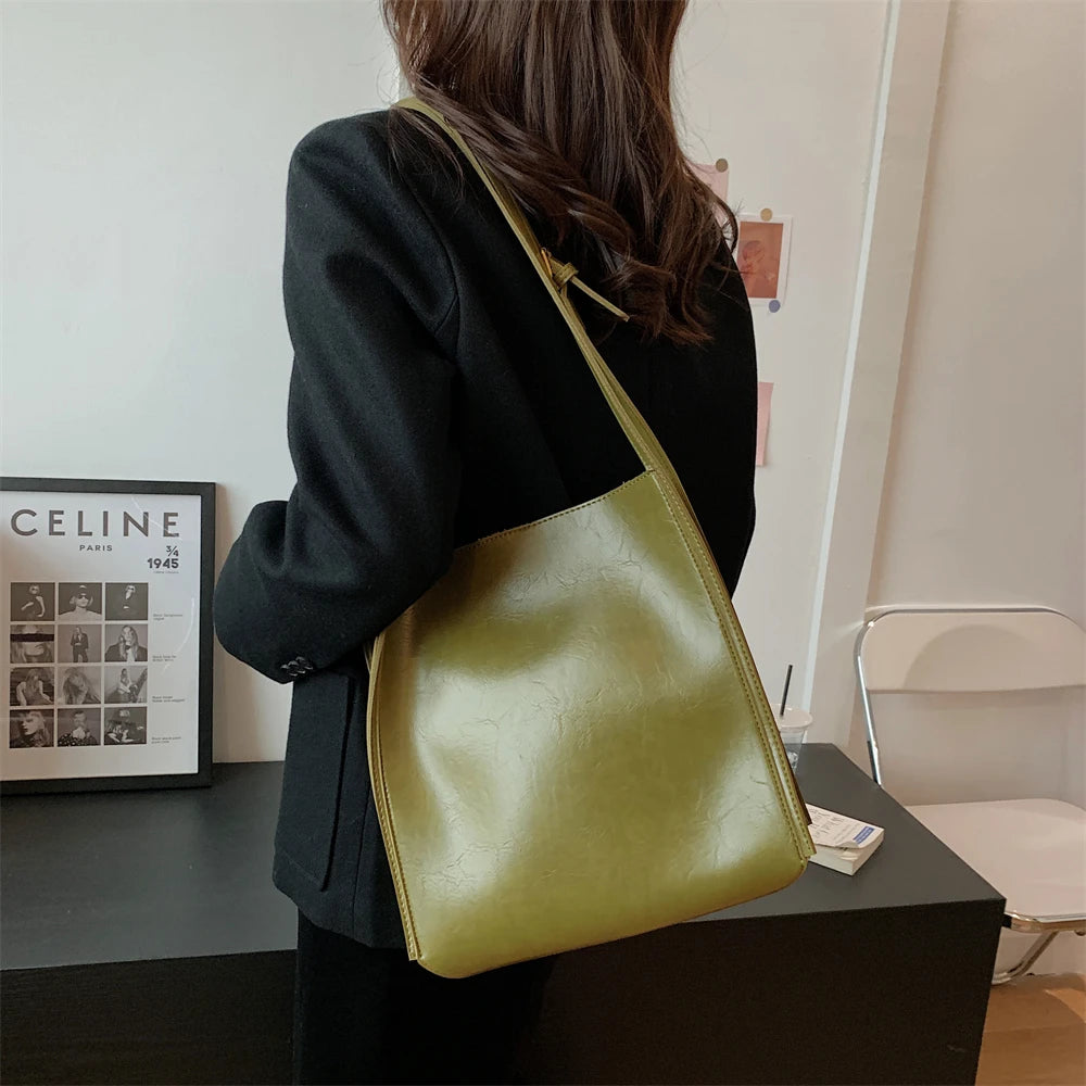 Genuine Shiny Leather Large Capacity Tote Bag for Women
