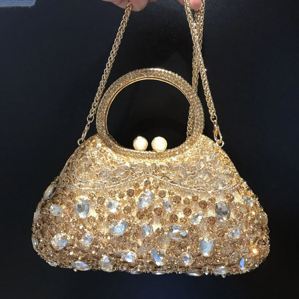 Rhinestone Hollow Metal Evening Clutch Purse for Women