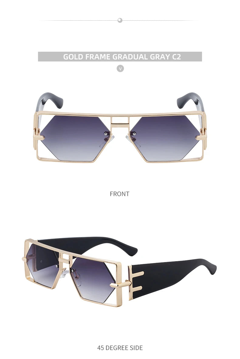 Vintage Hollow Metal Frame Rectangle Sunglasses for Women