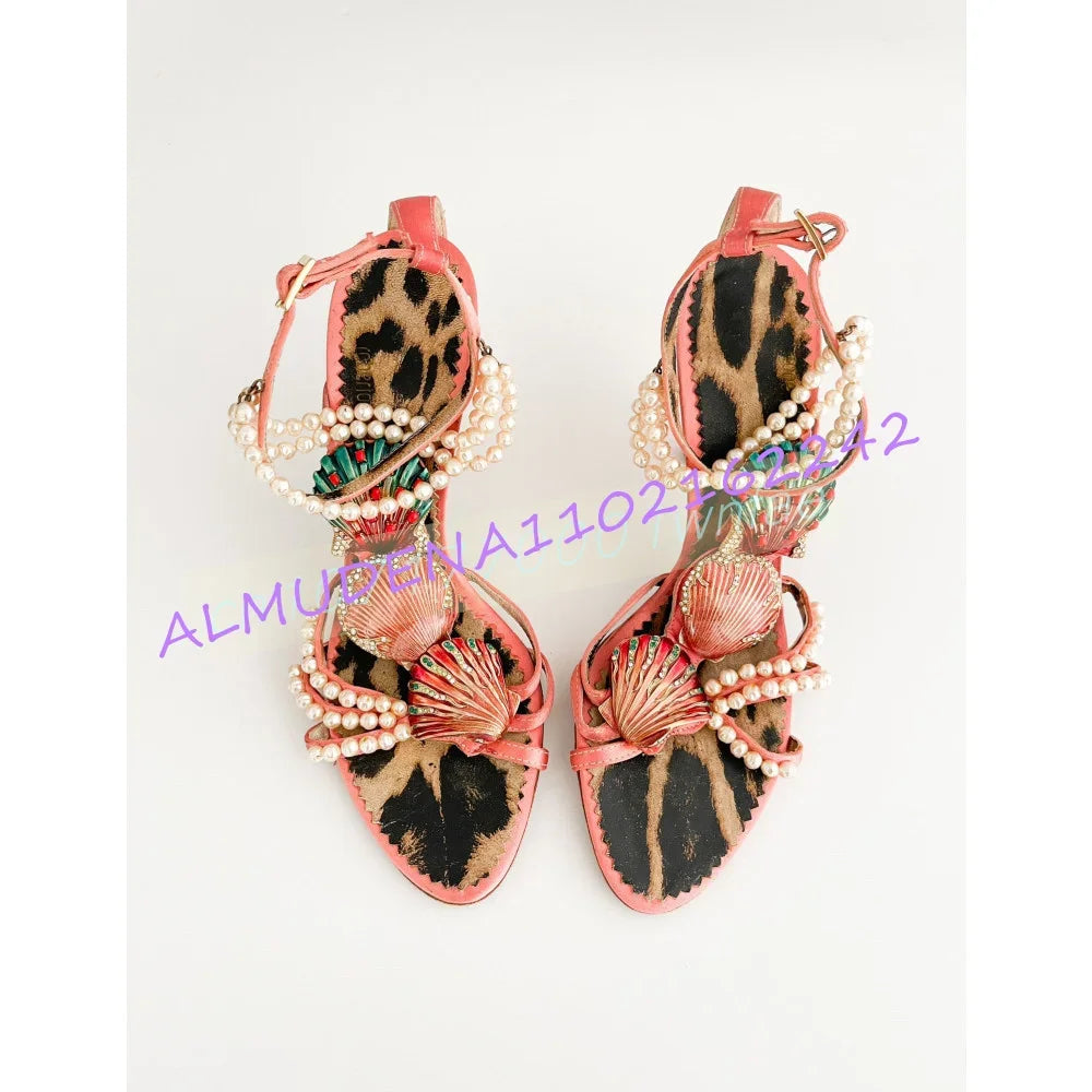 Pearl Decorated Pointed Toe Slingback Sandals for Women
