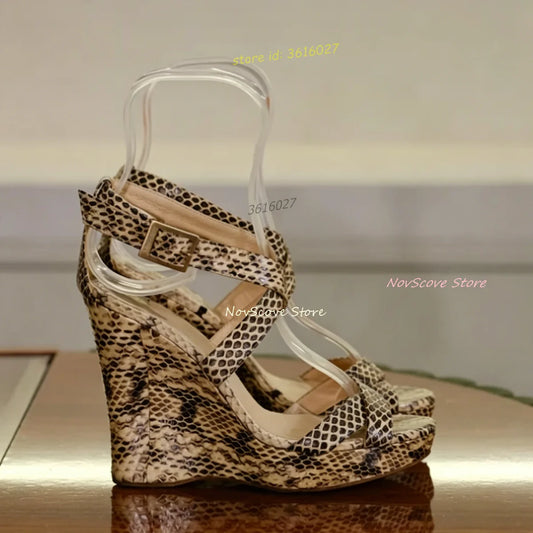 Snake Print Wedge Sandals