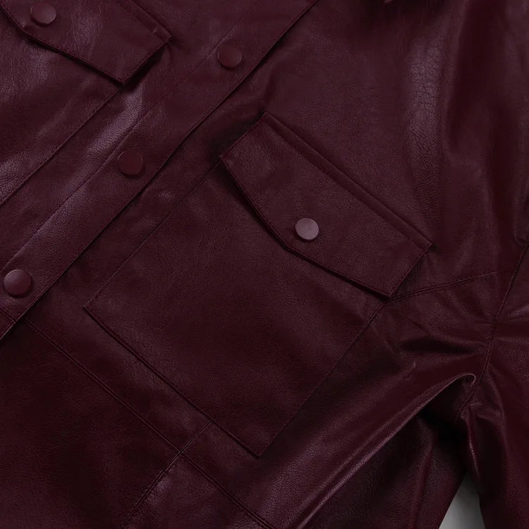 Faux Leather Two Piece Dress Coat Set