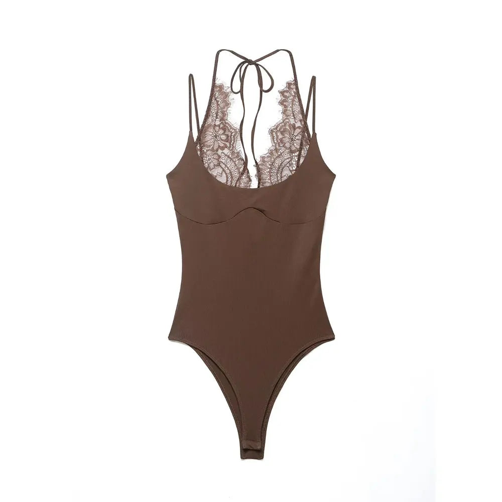 Elegant Lace Backless Spaghetti Strap Bodysuit for Women