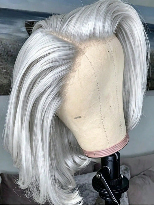 Grey Straight Bob Human Hair High Density Wig for Women