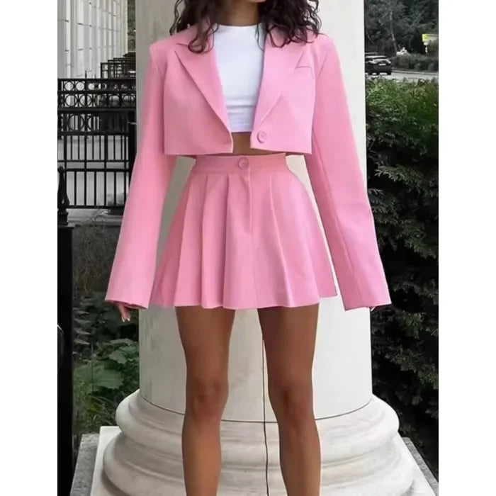 Cropped Blazer And Pleated Mini Skirt Set for Women