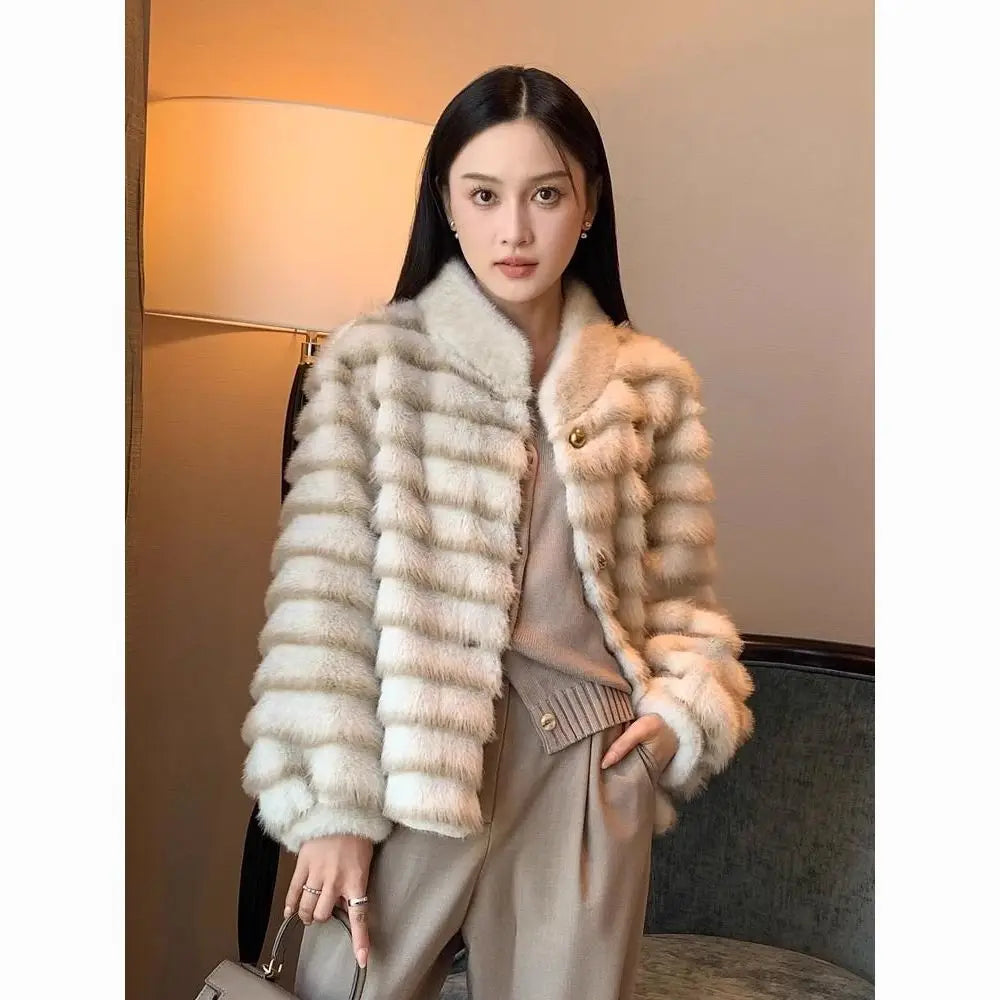 Faux Fur Coat for Women,Single Breasted Jacket,Thicken Warm,High Quality,Preppy Style, Female Clothes,New,Winter,2025