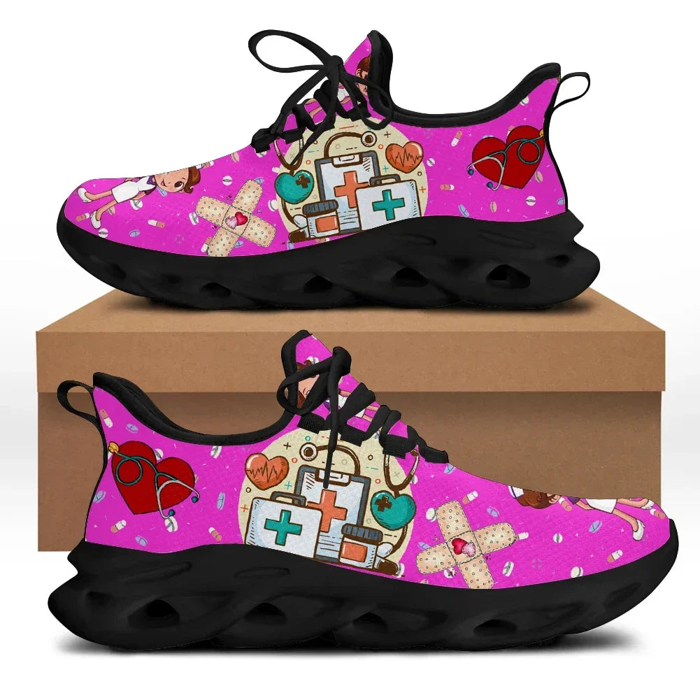 Cute Cartoon Print Lace-Up Nursing Shoes for Women